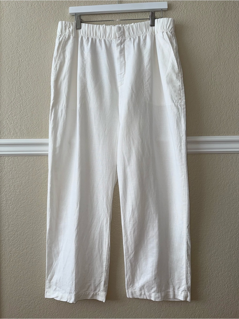 LIKE NEW GAP High Rise Linen Cotton Pull On Pants Straight Ankle White Large